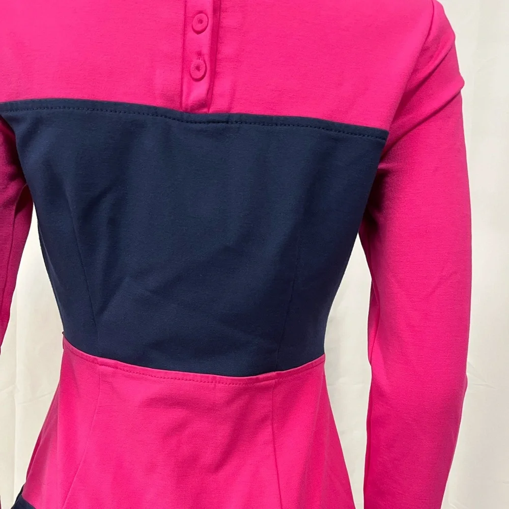 VINEYARD VINES Pink + Navy Colorblock Long Sleeve Sheath Day Dress